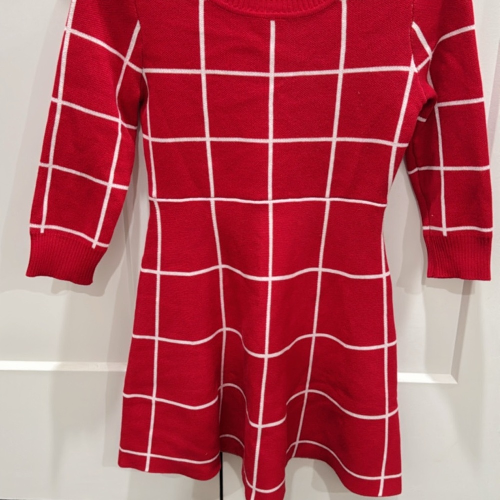 Red Grid Pattern Kids Dress